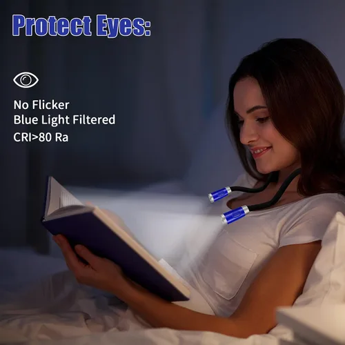 Vista 2 de LEDBOLIK - Luz de lectura para el cuello, 660 mAh recargable, luz de libro para leer en la cama, 6 de brillo, brazos flexibles, manos libres