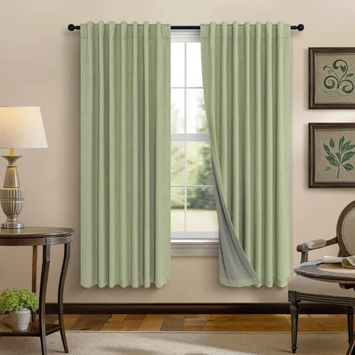 Vista 53 de Pitalk Cortinas cortas 100% opacas de lino para cafetería, 40 pulgadas de largo, 2 paneles, cortinas de puerta francesa para ventana, cortina