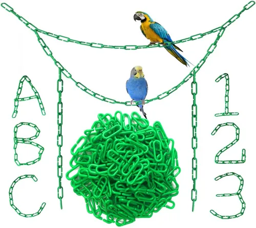Vista 10 de 200 piezas de eslabones de plástico negro y juguetes - Clip en C entrelazado para jaula de pájaros accesorios para periquitos, planeadores