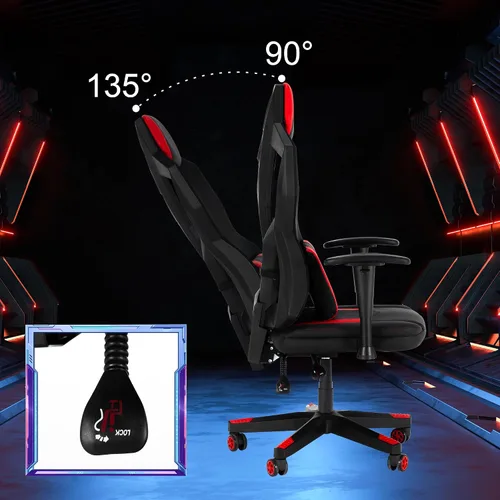 Vista 6 de Frassie Silla de juegos con luces LED RGB, silla de videojuegos ergonómica para computadora con soporte lumbar de masaje (rojo)
