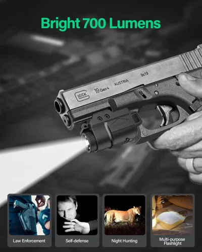 Vista 3 de Gmconn Luz de pistola de 700 lúmenes, linterna compacta ajustable montada en riel mini luz de arma con modo estroboscópico para Picatinny