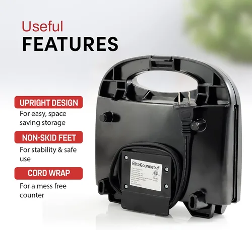 Vista 2 de Elite Gourmet Maxi-Matic - Máquina eléctrica antiadherente para hacer gofres belga, desayuno, sándwiches, compacta y portátil, 2 rebanadas