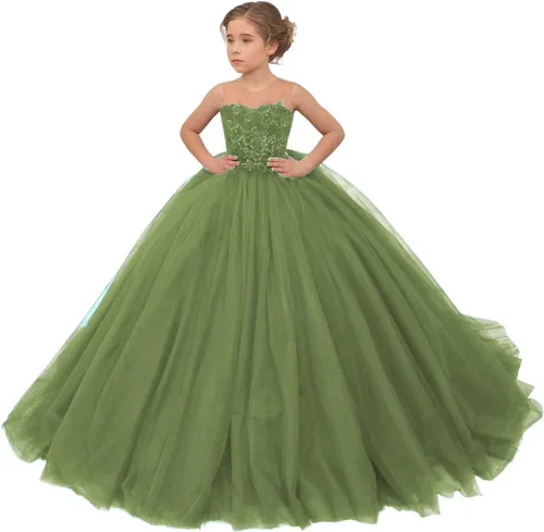 Vista 20 de Precioso vestido de niña de flores de tul para niños de boda con cuentas princesa sin mangas vestidos de baile