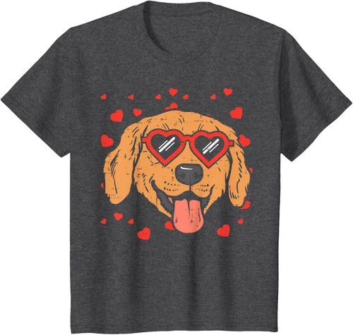 Vista 29 de Golden Retriever cara corazón gafas día de San Valentín perro regalo camiseta Negro