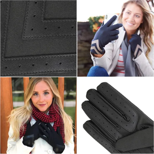 Vista 4 de isotoner - Guantes para mujer de elastano y forro polar con detalles estilo chevrón y compatible con pantallas táctiles