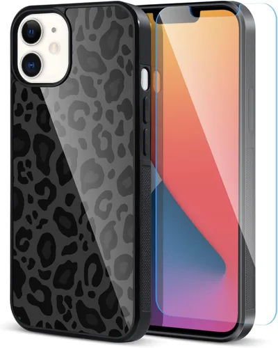 Vista 79 de TEAUGHT Compatible con iPhone 11 Funda con patrón lindo estampado de leopardo negro guepardo + protector de pantalla a prueba de golpes, funda