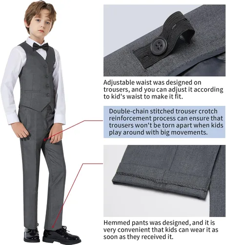 Vista 6 de Trajes formales para niño, 5 piezas, conjunto de traje de vestir con anillo