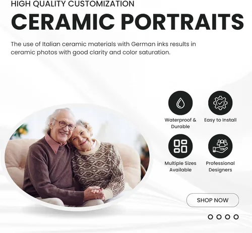 Vista 2 de Azulejo fotográfico de cerámica conmemorativo personalizado Italia – Cuadro ovalado de porcelana impermeable de 1 pulgada para lápidas y tumbas