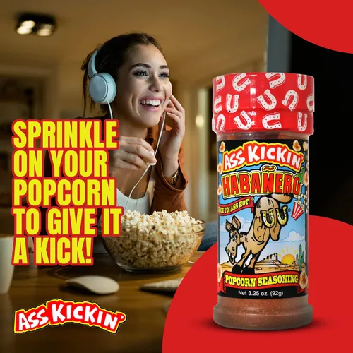 Vista 4 de ASS KICKIN' Condimento para palomitas de maíz Habanero – Ideal para palomitas de maíz gourmet o alitas de pollo y carne – Perfecto para rellenar