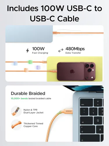Vista 4 de UGREEN Nexode Air - Bloque de carga USB C GaN de 65 W con cable de 3.3 pies Naranja