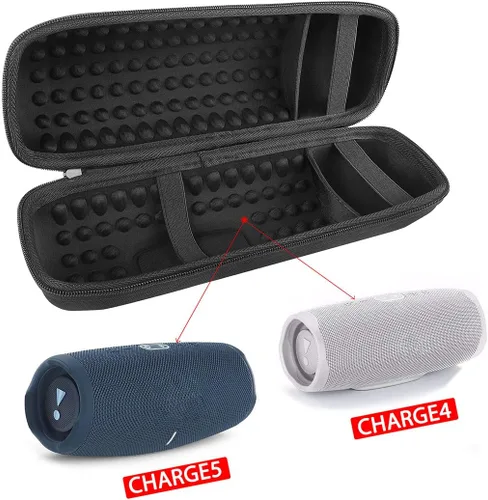 Vista 5 de Geekria - Funda rígida compatible con altavoces Bluetooth JBL Charge 5 y Charge 4, funda protectora de transporte de viaje con compartimento