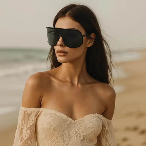 Vista 3 de Gafas de sol cuadradas de una pieza de gran tamaño para mujer, gafas de sol de lujo de moda punk, gafas al aire libre para mujer C5