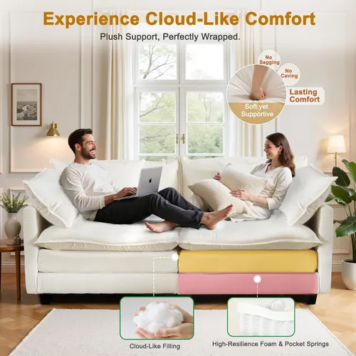 Vista 4 de Juego de sofá de 77" de chenilla en forma de nube con cojines, sofá cama de asiento profundo para apartamentos, 2 plazas que ahorra espacio