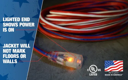 Vista 11 de Coleman Cable, cable de prolongación de calidad de contratista de 12/3 con final iluminado, fabricación estadounidense., Blanco, 2548USA1