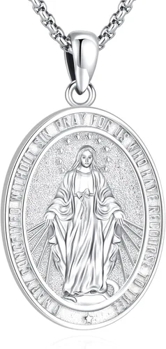 Vista 10 de Collar de San Patrono de Plata de Ley 925 St 01-Virgen María-Oro