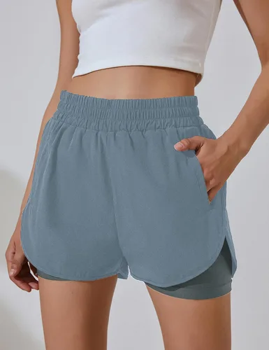 Vista 5 de BMJL Pantalones cortos de entrenamiento para mujer con cintura alta y elástico
