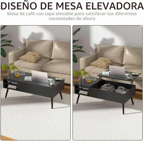 Vista 7 de Mesa de centro moderna con tapa elevadora con almacenamiento oculto para sala de estar, mesa de piso con elevador, mesa central de madera
