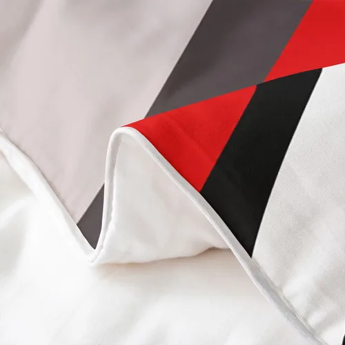 Vista 5 de Erosebridal Juego de ropa de cama geométrica de 100 % algodón, tamaño individual, funda de edredón de remolinos rojos, blancos y grises, funda