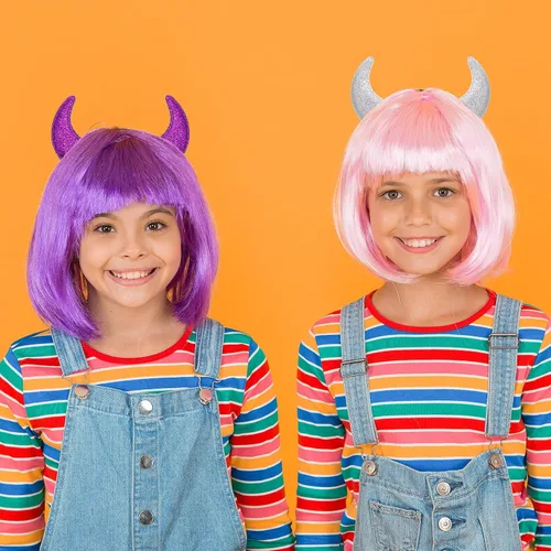 Vista 5 de Chuangdi 4 piezas de diadema de cuernos de diablo con purpurina para Halloween, accesorio de cosplay