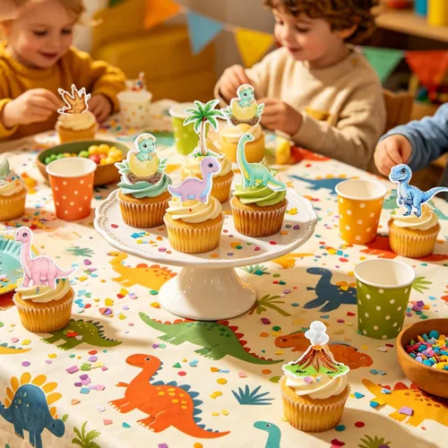 Vista 5 de 40 piezas de dinosaurios comestibles para cupcakes, huevos de dinosaurio volcán, palillos de cupcakes, lindos dinosaurios, selecciones de comida