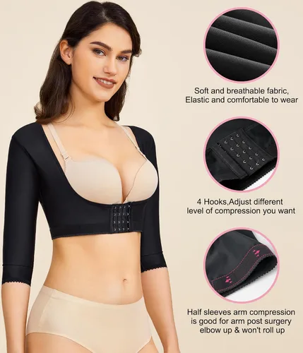 Vista 5 de BRABIC Mangas de compresión para la parte superior del brazo, moldeador postquirúrgico, más delgado, corrector de postura, fajas para mujer