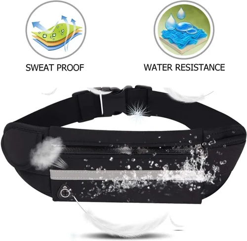 Vista 6 de Serdokntbig Cangurera de viaje para dinero, impermeable, antirrobo, para pasaporte, para correr, hombres y mujeres, Negro
