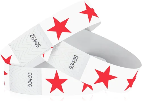 Vista 10 de 500 pulseras Tyvek de estrellas azules Wristco para eventos, a prueba de manipulaciones Cómoda pulsera Tyvek resistente al agua y al desgarro