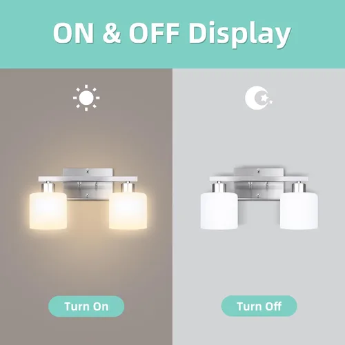 Vista 7 de SILAMPDI Accesorios de iluminación de baño sobre espejo de níquel cepillado, modernas lámparas de tocador de 2 luces, apliques de pared