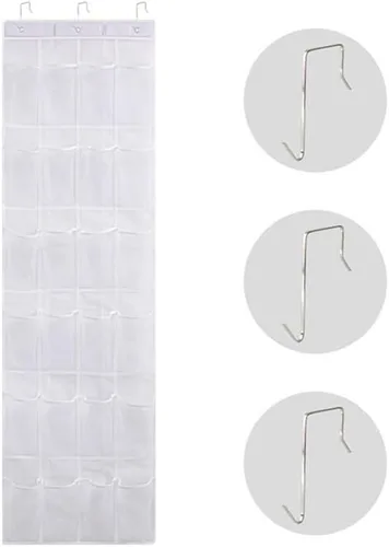 Vista 2 de Organizador colgante para puerta de armario, 6 estantes y 24 bolsillos para artículos esenciales para bebés, niñas, dormitorio, organizador