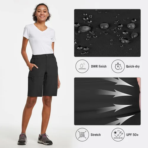 Vista 2 de BALEAF Bermudas largas de senderismo para mujer, de secado rápido, pantalones cortos de golf, ligeros, con bolsillos, UPF 50+, para campamento