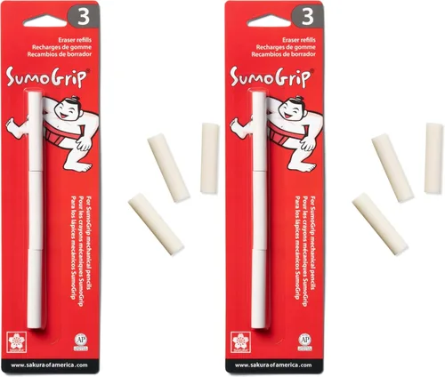 Vista 8 de SAKURA 50250 SumoGrip - Recambio de borrador de lápiz mecánico, paquete de 3, color blanco
