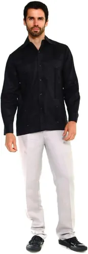 Vista 4 de Mojito Collection Camisa Guayabera clásica de mezcla de algodón con cuatro bolsillos para hombre