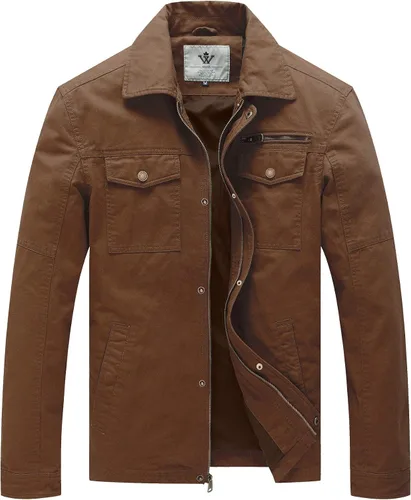 Vista 14 de WenVen Chaqueta de solapa militar de algodón de lona casual para hombre