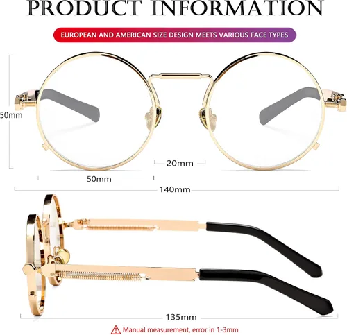 Vista 7 de AIEYEZO Gafas de sol redondas Steampunk con montura de metal gótico 100 bloqueo UV