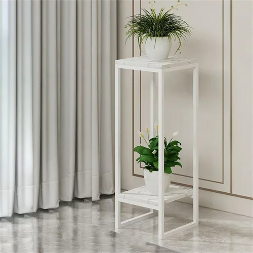 Vista 10 de Mesa cuadrada simple de madera de varios niveles con estante de almacenamiento, soporte para maceta de hierro forjado para sala de estar en Negro