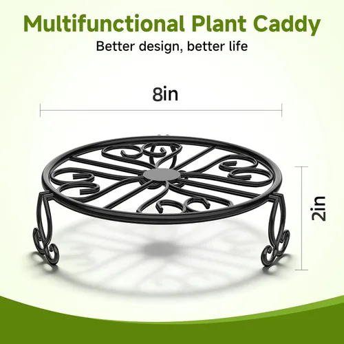 Vista 3 de Paquete de 3 soportes para plantas de hierro forjado para uso en exteriores e interiores, soporte de metal resistente a la corrosión, base negra