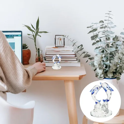 Vista 7 de Figura de delfín de cristal, escultura náutica, adorno de animal del océano, decoración de escritorio para el hogar, oficina, cumpleaños, Navidad