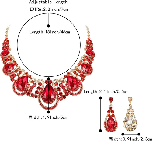 Vista 6 de BriLove Conjunto de collar y aretes colgantes para mujer, diseño de lágrima de cristal