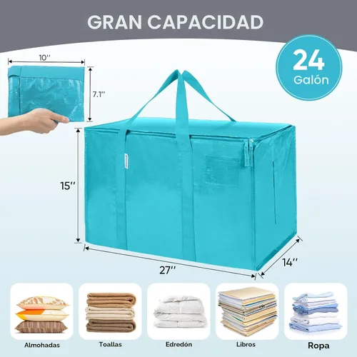 Vista 5 de TICONN Paquete de 2 bolsas de mudanza extra grandes resistentes con cremalleras y asas de transporte, bolsas de almacenamiento duraderas
