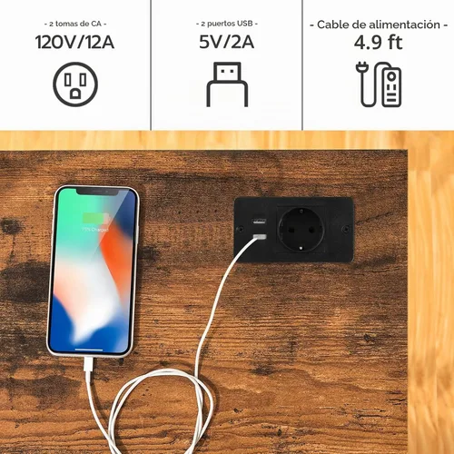 Vista 5 de HOOBRO Mesa consola de 47.2 pulgadas con tomas de corriente y puertos USB, mesa de sofá