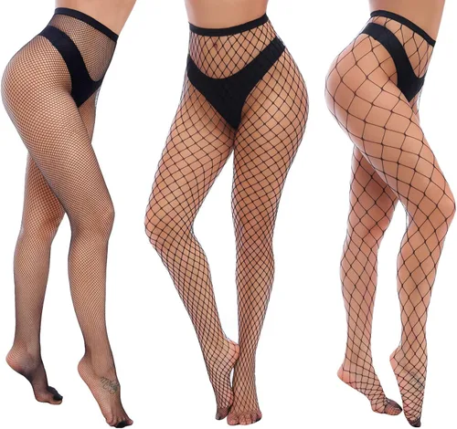 Vista 3 de Charmnight Medias de cintura alta para mujer, medias de red hasta el muslo