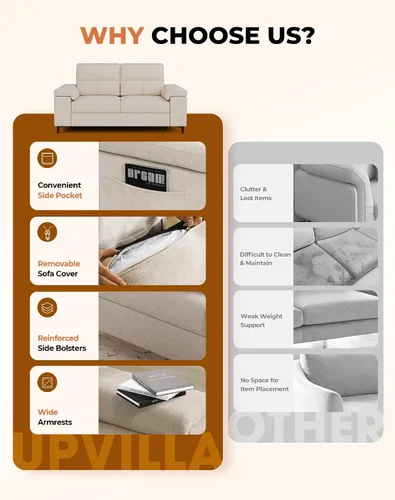 Vista 6 de Upvilla Sofá moderno de 71.25 pulgadas para sala de estar, sofás de asiento profundo con cojín de 8 pulgadas, cómodo sofá de amor de felpilla de 2
