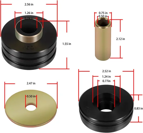 Vista 4 de 9.4102G - Aisladores universales de bujes de poliuretano para montajes de cuerpo, incluye 4 arandelas de metal plateado, 2 fundas de metal plateado
