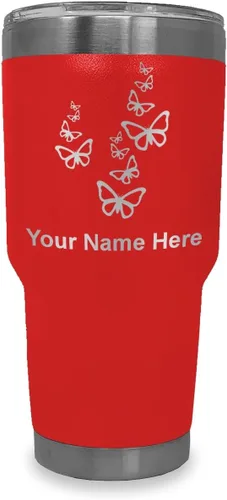 Vista 22 de LaserGram Vaso aislado al vacío de 20 onzas, mariposas, grabado personalizado incluido (negro)