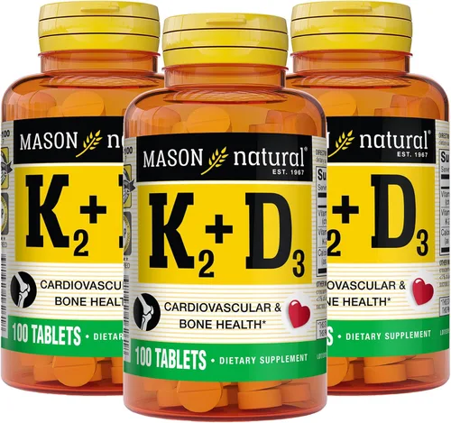 Vista 8 de MASON NATURAL Vitamina K2 100 mcg Plus Vitamina D3 - Apoya la salud ósea, cardiovascular y muscular, 100 tabletas 100mcg K2 with 25mcg (1000 IU)