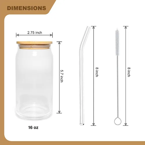 Vista 2 de Vasos para beber con tapas de bambú, popotes reutilizables, cepillo de limpieza, para café caliente y helado, té, vino, cóctel, cerveza