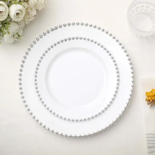 Vista 9 de Efavormart - Paquete de 10 platos de postre de plástico transparente rubor con borde de cuentas, platos redondos desechables para ensalada, 8