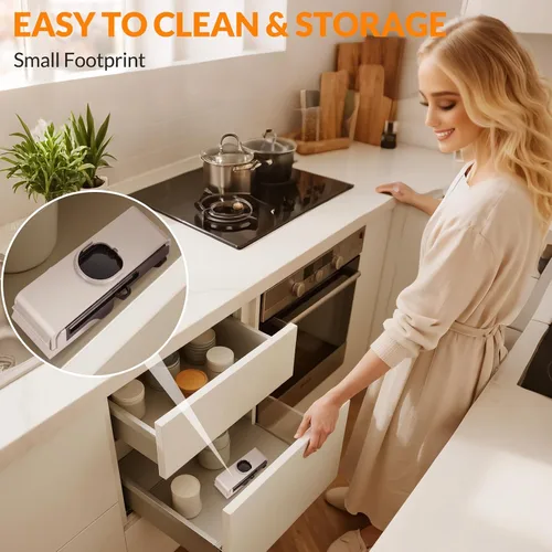 Vista 5 de Cortador de mandolina seguro para cocina, cortador de verduras multifuncional FEICO picador de mandolina para verduras y papas vegetales