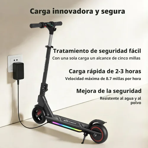 Vista 3 de SIMATE Electric Scooter for Kids Ages 6-14, 3 Adjustable Heights 34"/37"/39", LED Display & Colorful Lights, Foldable Kids Electric Scooter, 8.7 MPH