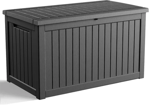 Vista 31 de Caja de resina de 30 galones para terraza, caja de almacenamiento para patio al aire libre con cierre para muebles, herramientas de jardín
